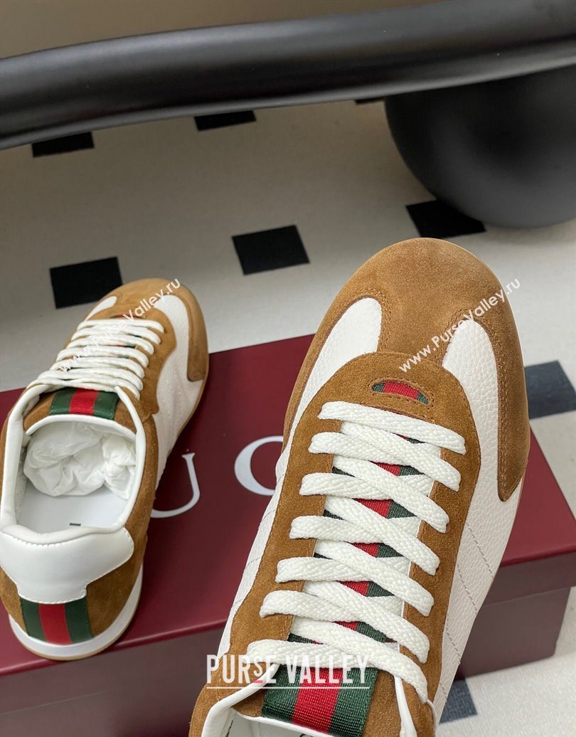 Gucci Suede and Grained Leather Sneakers Brown 2025 857016 (MD-251021006)