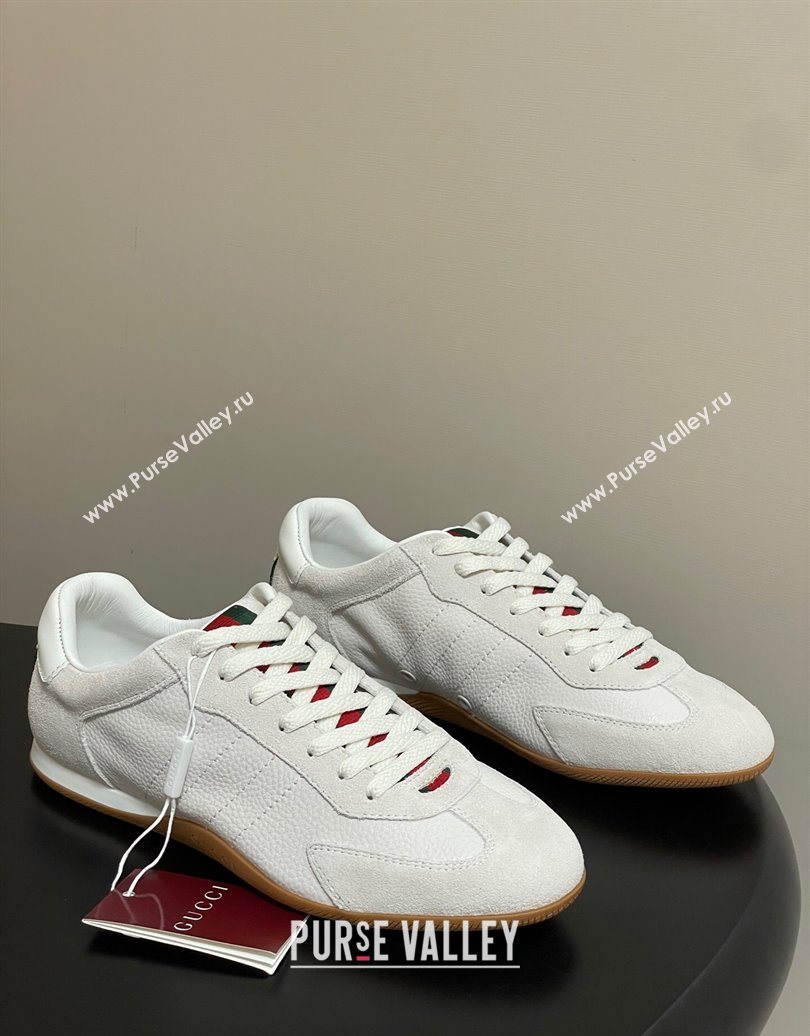 Gucci Suede and Grained Leather Sneakers White 2025 857016 (MD-251021007)