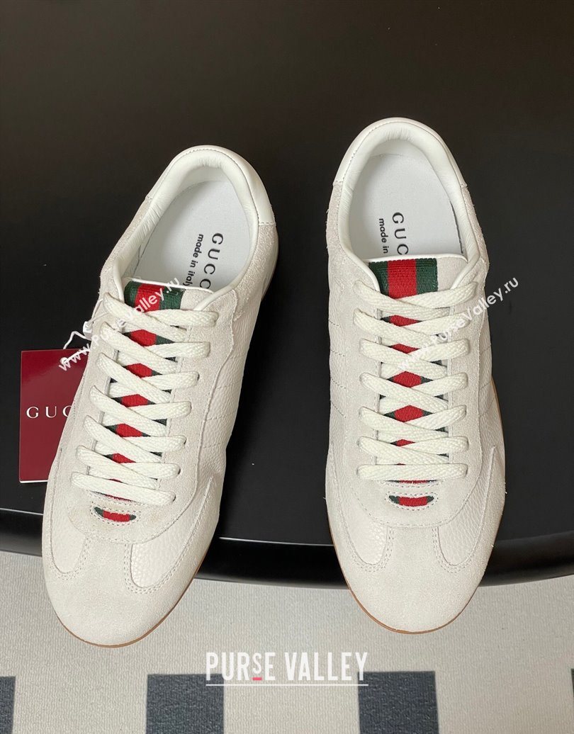 Gucci Suede and Grained Leather Sneakers White 2025 857016 (MD-251021007)
