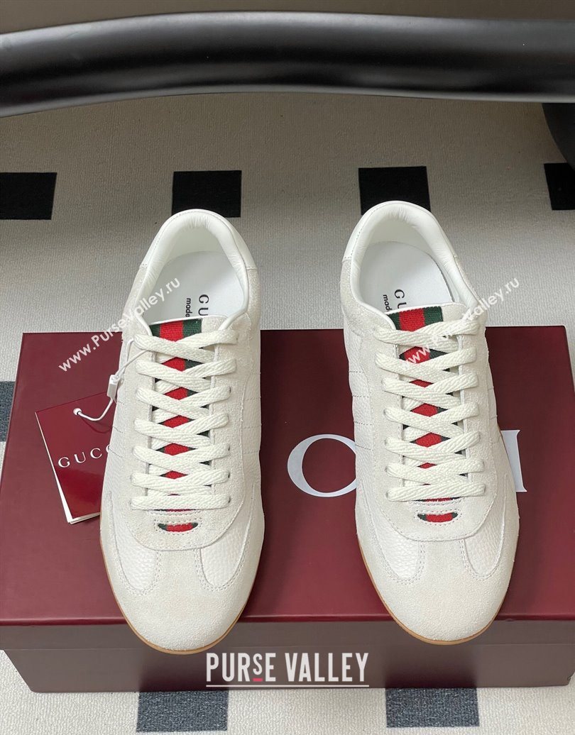 Gucci Suede and Grained Leather Sneakers White 2025 857016 (MD-251021007)