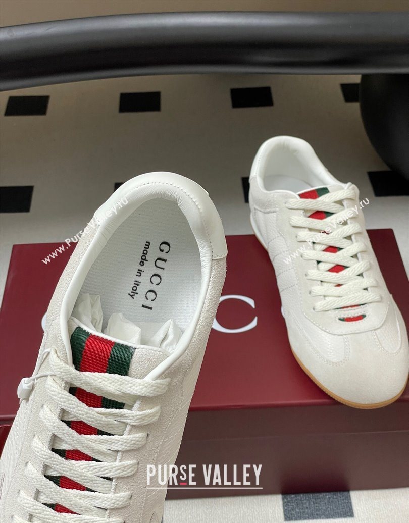 Gucci Suede and Grained Leather Sneakers White 2025 857016 (MD-251021007)
