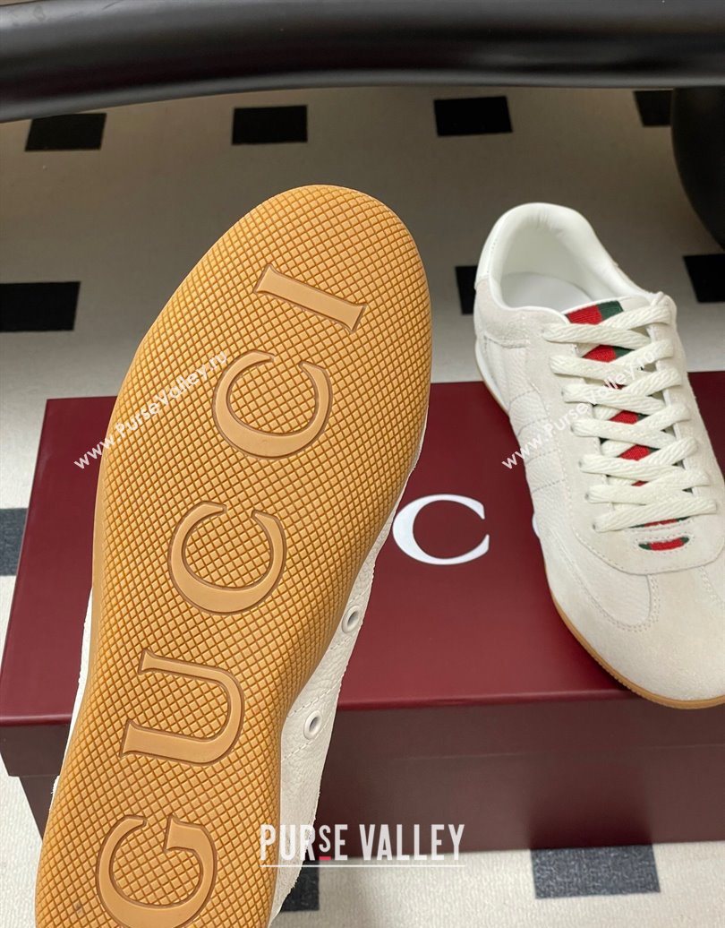 Gucci Suede and Grained Leather Sneakers White 2025 857016 (MD-251021007)