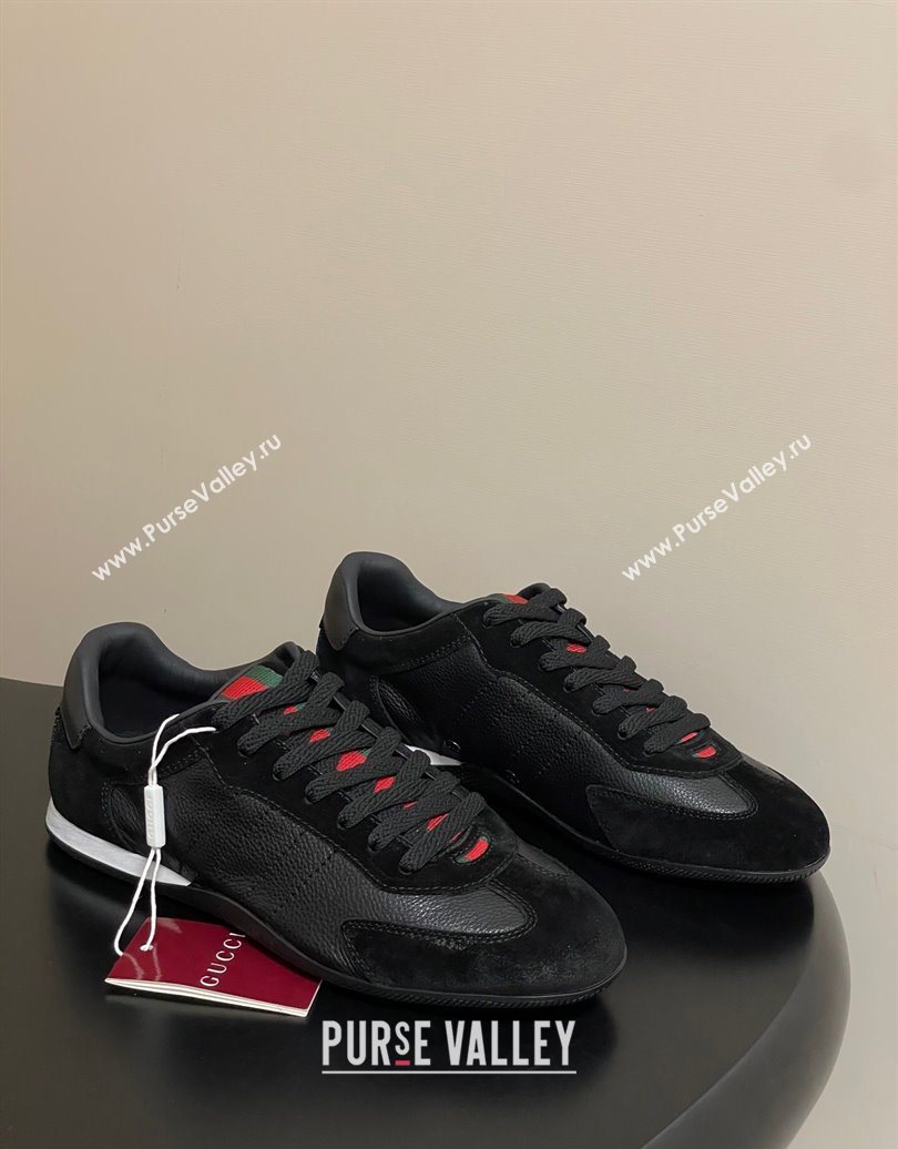 Gucci Suede and Grained Leather Sneakers Black 2025 857016 (MD-251021008)