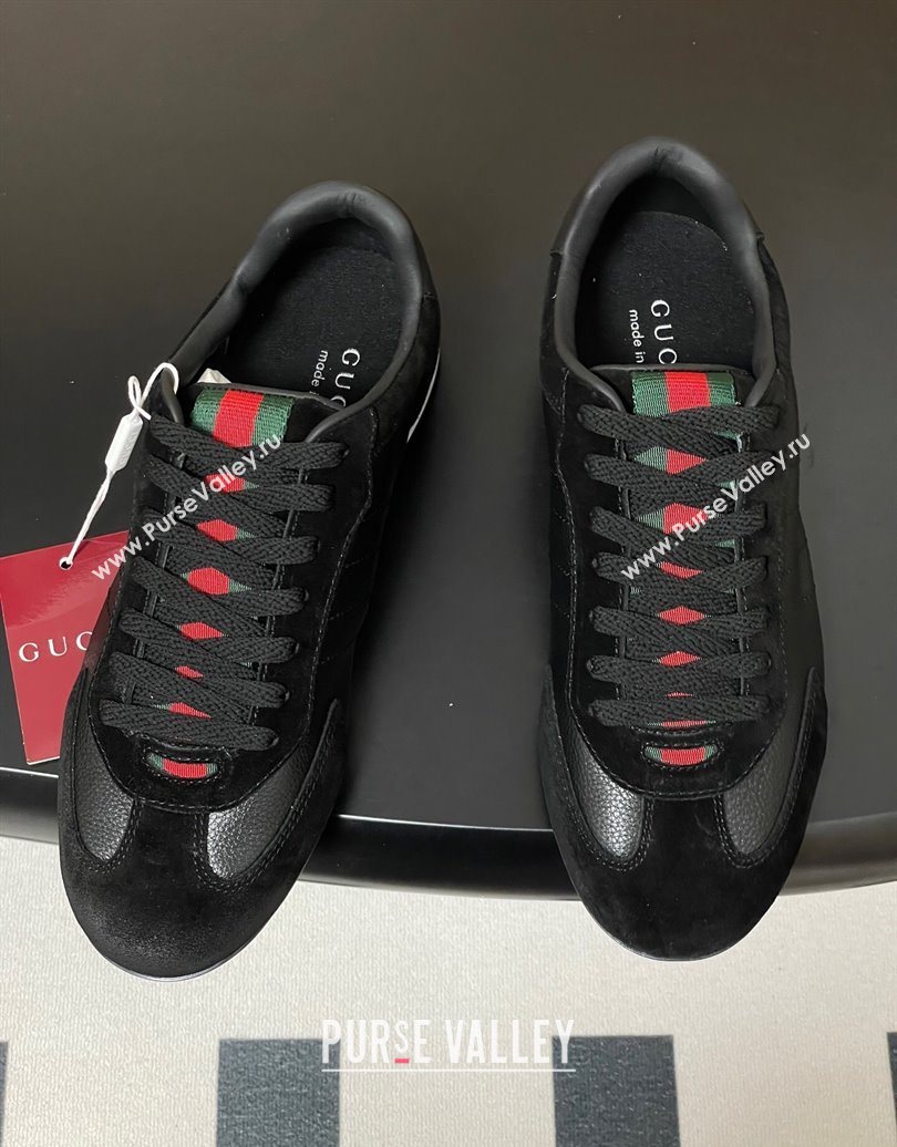 Gucci Suede and Grained Leather Sneakers Black 2025 857016 (MD-251021008)