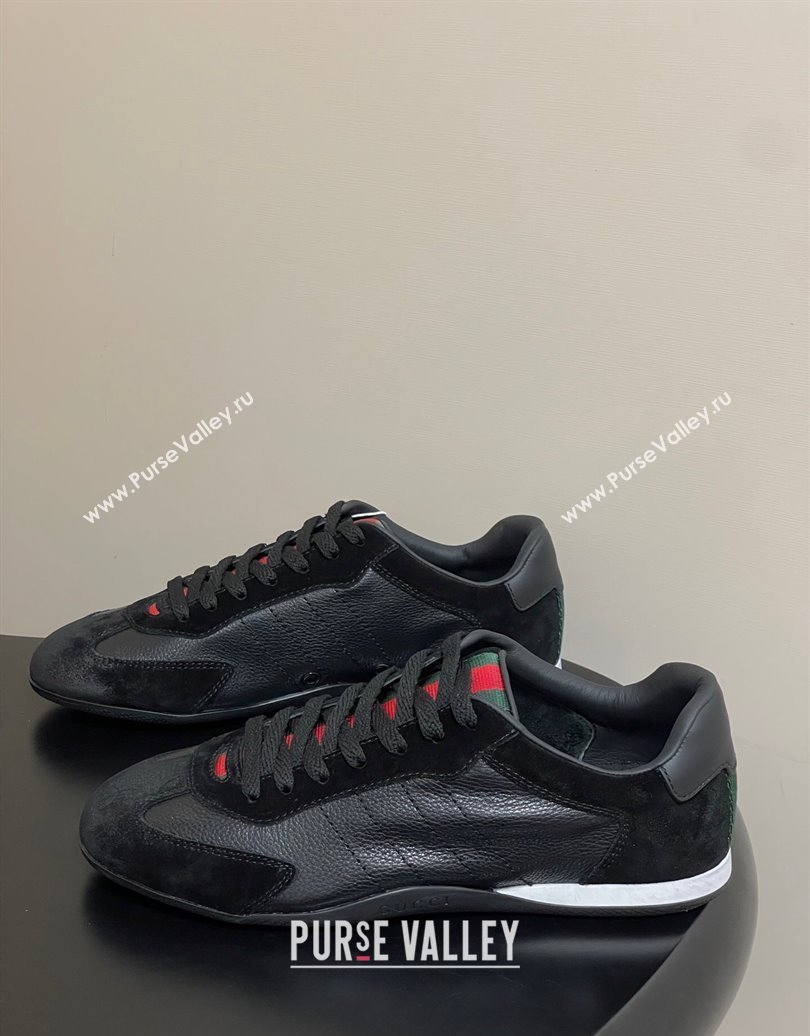 Gucci Suede and Grained Leather Sneakers Black 2025 857016 (MD-251021008)