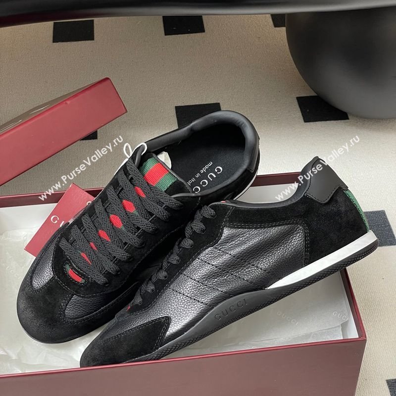 Gucci Suede and Grained Leather Sneakers Black 2025 857016 (MD-251021008)