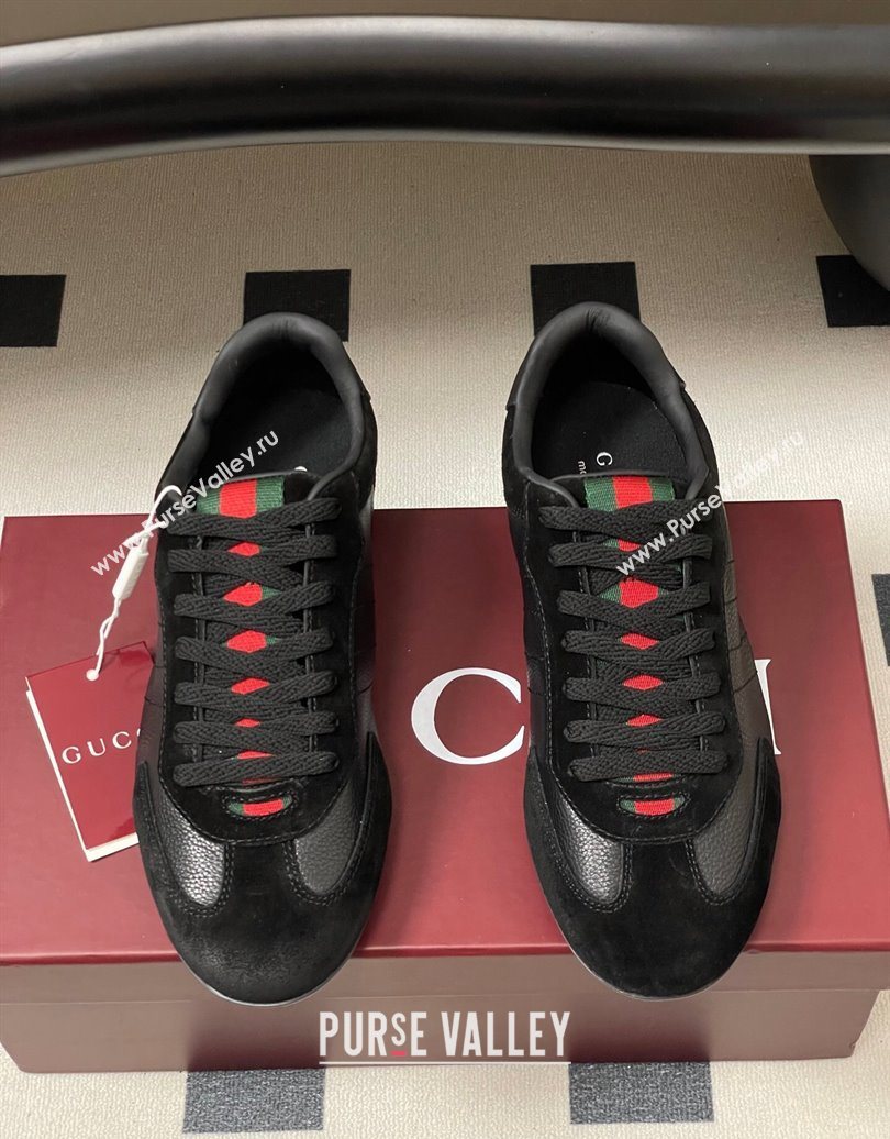 Gucci Suede and Grained Leather Sneakers Black 2025 857016 (MD-251021008)