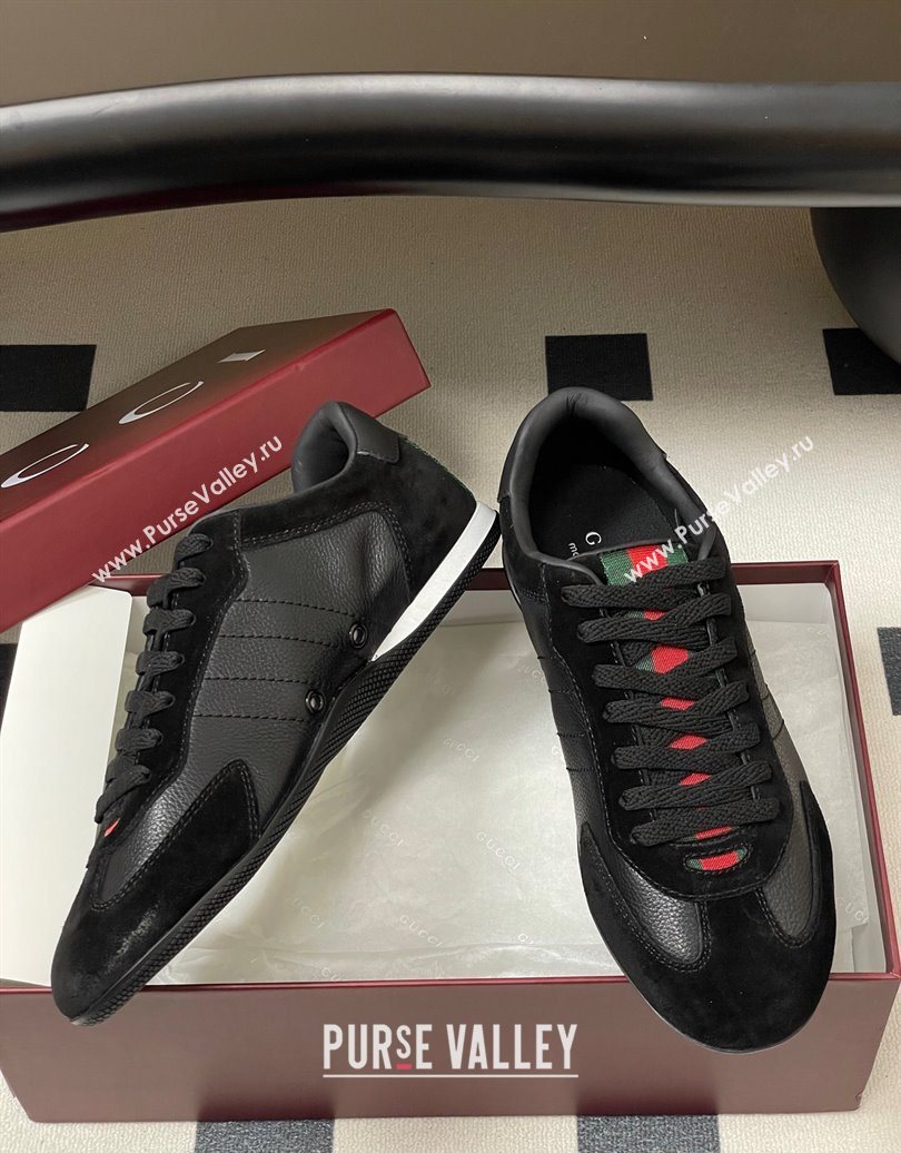 Gucci Suede and Grained Leather Sneakers Black 2025 857016 (MD-251021008)