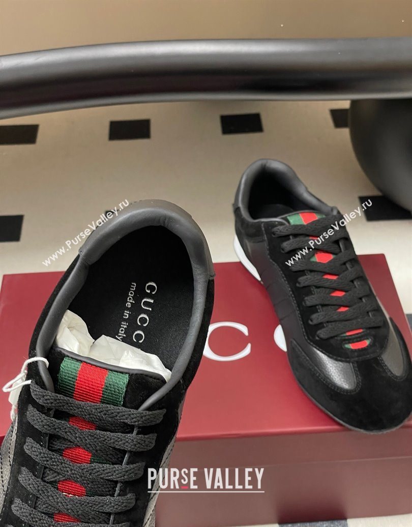 Gucci Suede and Grained Leather Sneakers Black 2025 857016 (MD-251021008)