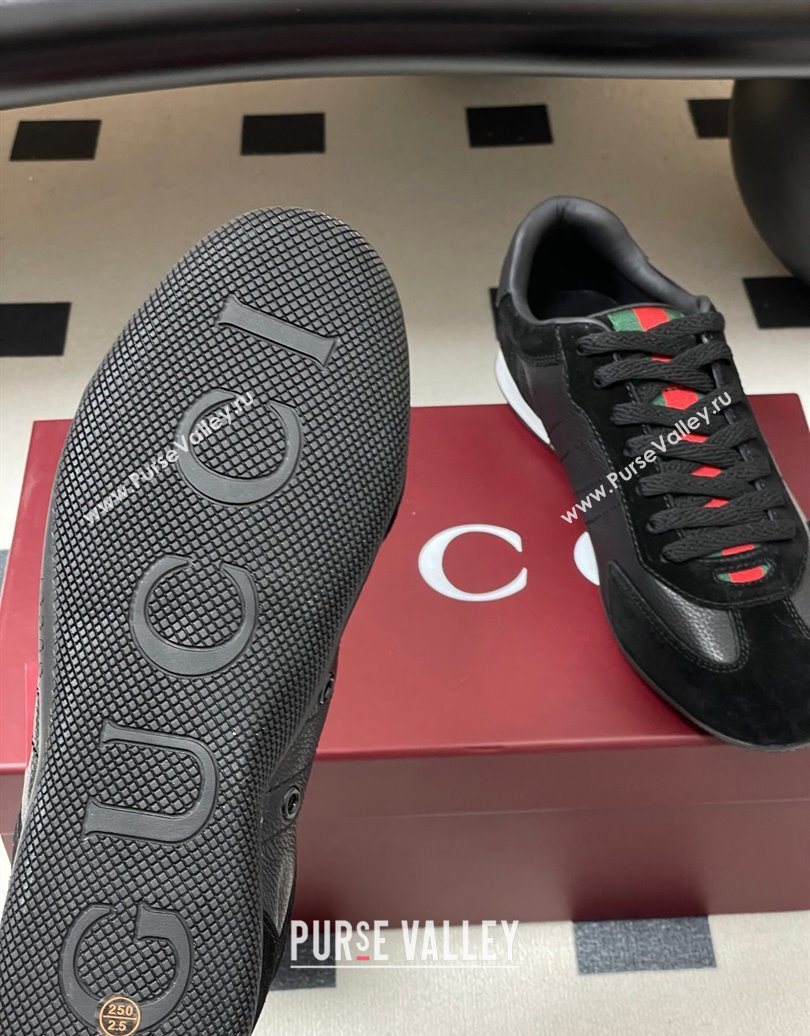 Gucci Suede and Grained Leather Sneakers Black 2025 857016 (MD-251021008)