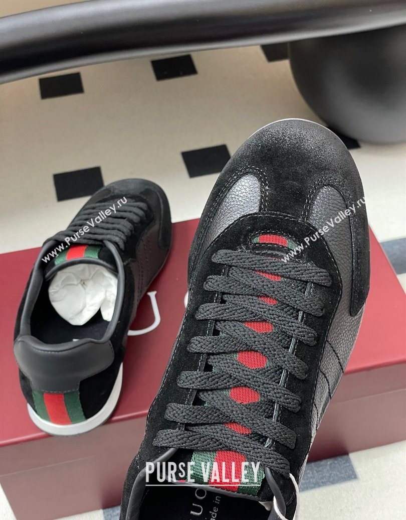 Gucci Suede and Grained Leather Sneakers Black 2025 857016 (MD-251021008)