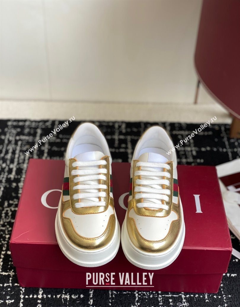 Gucci Chunky Platform Sneakers 5cm in Leather White/Gold 2025 848307 (MD-251021011)