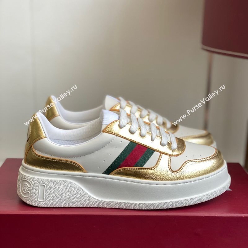 Gucci Chunky Platform Sneakers 5cm in Leather White/Gold 2025 848307 (MD-251021011)
