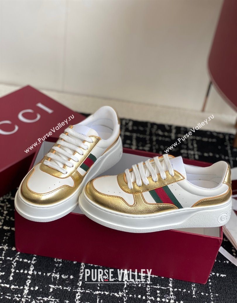 Gucci Chunky Platform Sneakers 5cm in Leather White/Gold 2025 848307 (MD-251021011)