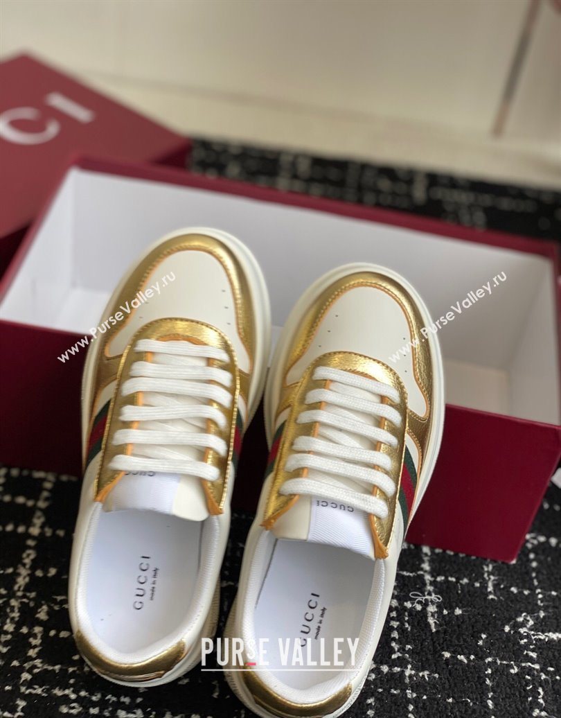 Gucci Chunky Platform Sneakers 5cm in Leather White/Gold 2025 848307 (MD-251021011)