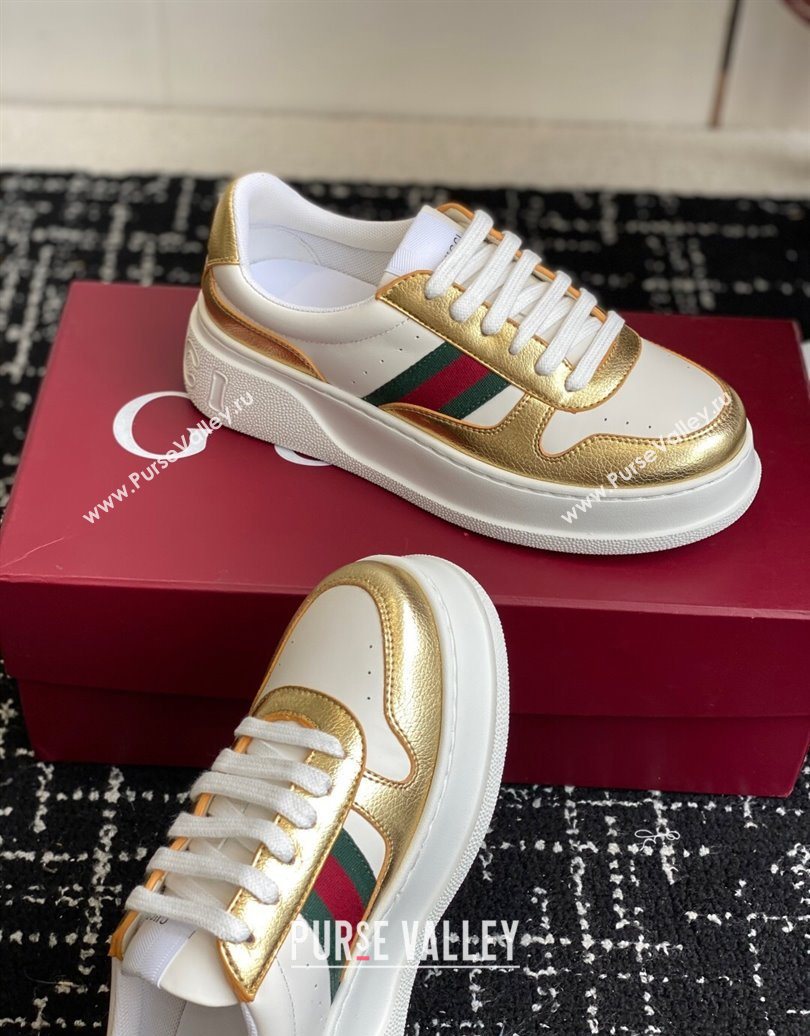 Gucci Chunky Platform Sneakers 5cm in Leather White/Gold 2025 848307 (MD-251021011)