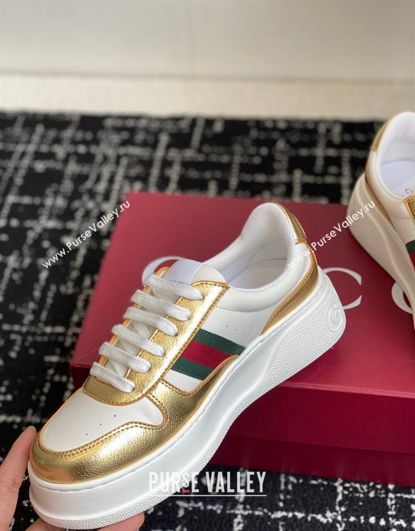 Gucci Chunky Platform Sneakers 5cm in Leather White/Gold 2025 848307 (MD-251021011)