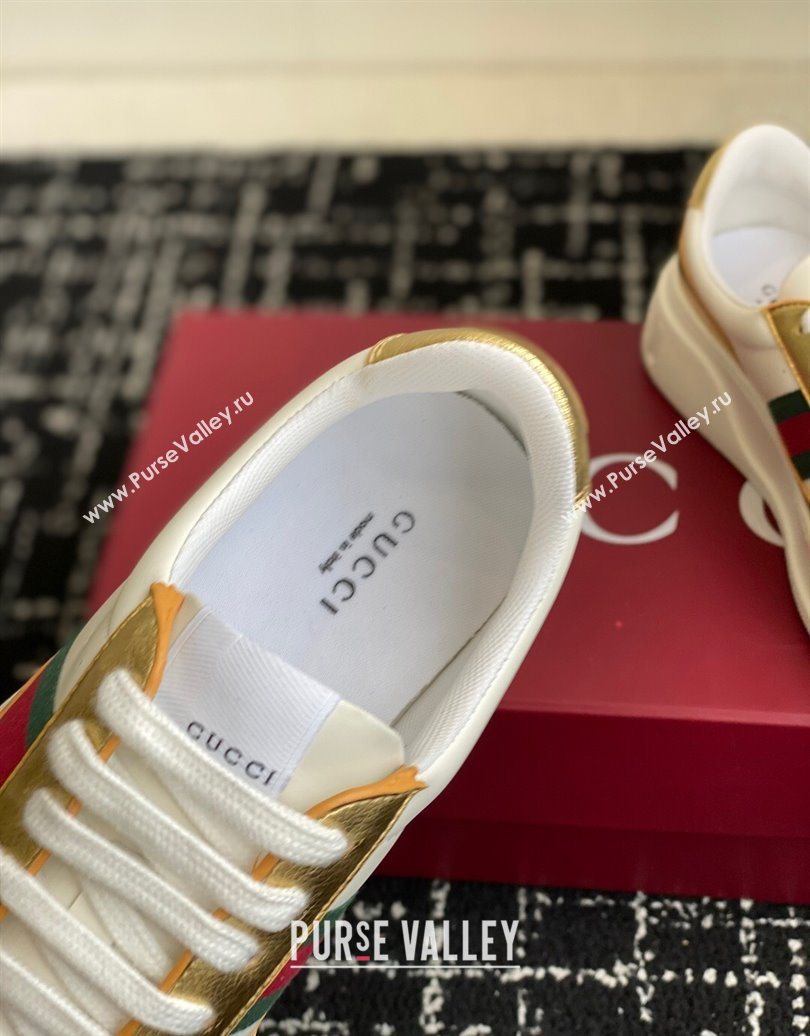 Gucci Chunky Platform Sneakers 5cm in Leather White/Gold 2025 848307 (MD-251021011)