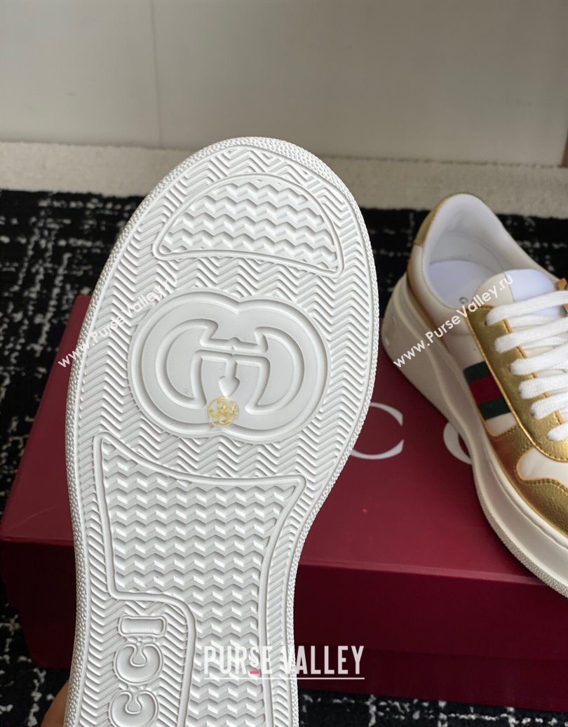 Gucci Chunky Platform Sneakers 5cm in Leather White/Gold 2025 848307 (MD-251021011)