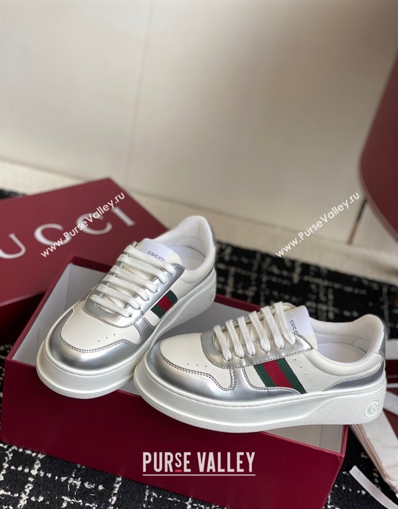 Gucci Chunky Platform Sneakers 5cm in Leather White/Silver 2025 848307 (MD-251021014)
