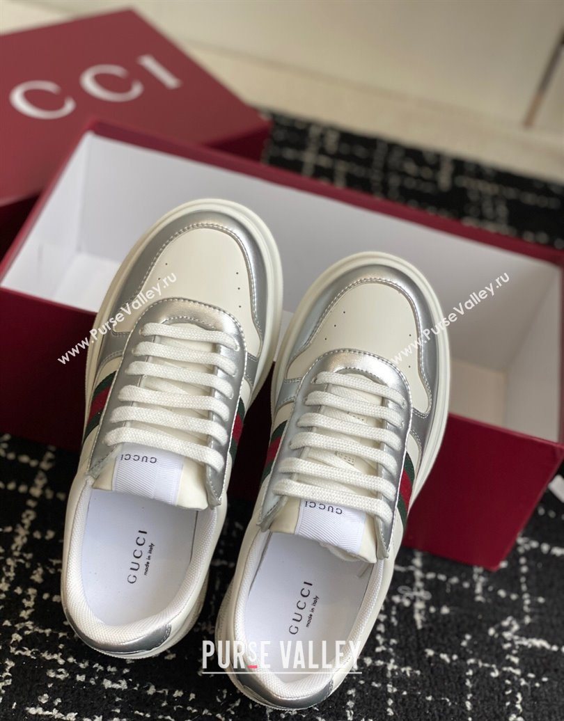 Gucci Chunky Platform Sneakers 5cm in Leather White/Silver 2025 848307 (MD-251021014)