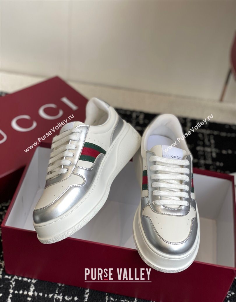 Gucci Chunky Platform Sneakers 5cm in Leather White/Silver 2025 848307 (MD-251021014)