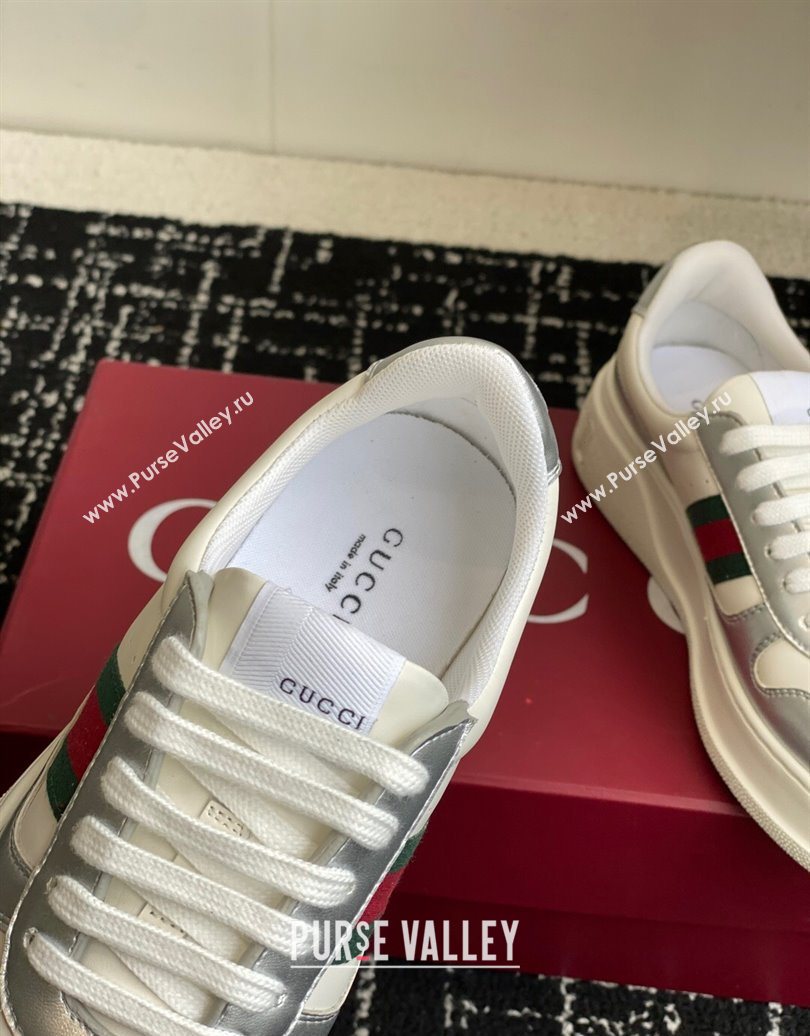 Gucci Chunky Platform Sneakers 5cm in Leather White/Silver 2025 848307 (MD-251021014)