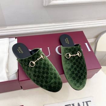 Gucci GG Velvet Flat Mules with Horsebit Green 2025 849565 (MD-251020033)