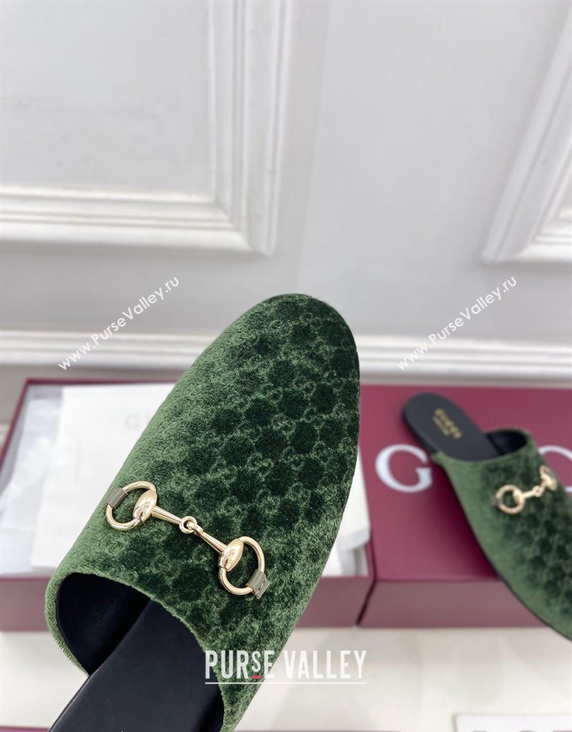 Gucci GG Velvet Flat Mules with Horsebit Green 2025 849565 (MD-251020033)