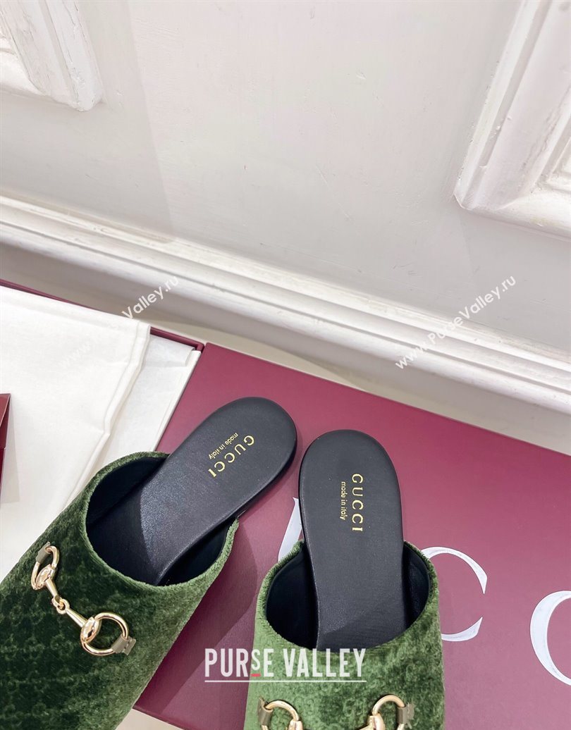 Gucci GG Velvet Flat Mules with Horsebit Green 2025 849565 (MD-251020033)