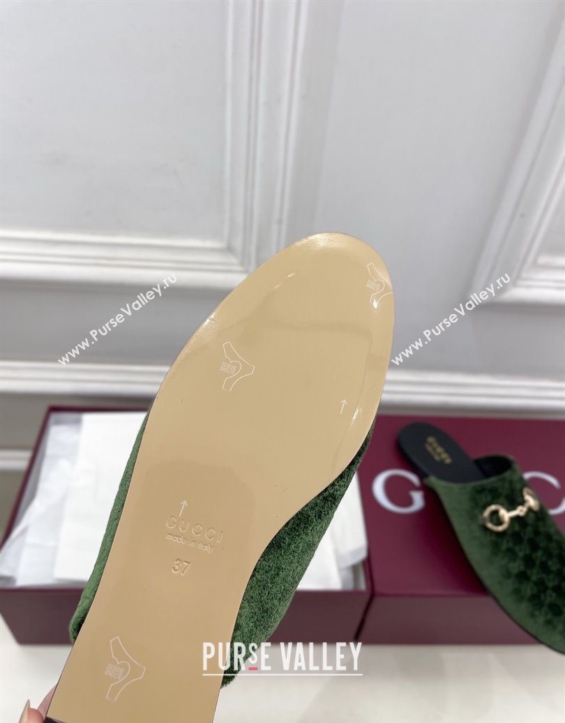 Gucci GG Velvet Flat Mules with Horsebit Green 2025 849565 (MD-251020033)