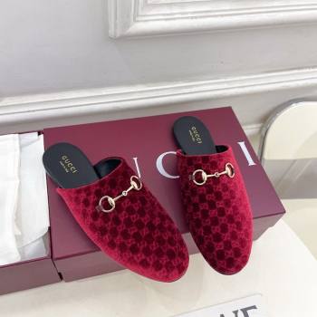 Gucci GG Velvet Flat Mules with Horsebit Red 2025 849565 (MD-251020035)