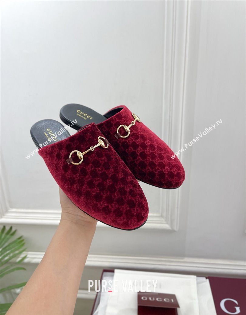 Gucci GG Velvet Flat Mules with Horsebit Red 2025 849565 (MD-251020035)
