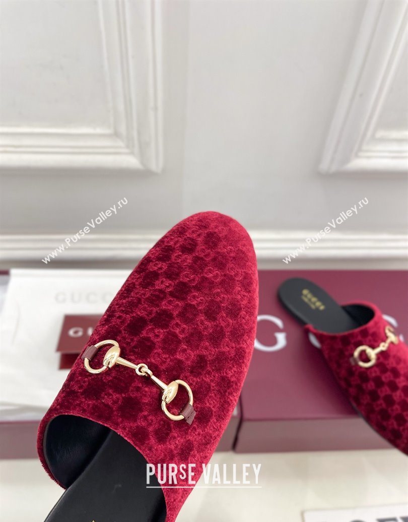 Gucci GG Velvet Flat Mules with Horsebit Red 2025 849565 (MD-251020035)