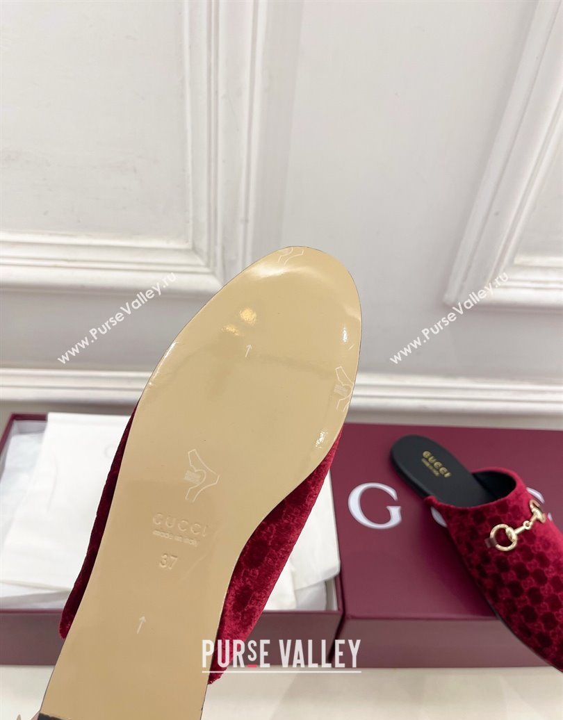 Gucci GG Velvet Flat Mules with Horsebit Red 2025 849565 (MD-251020035)
