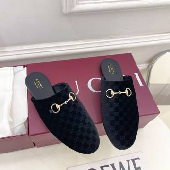 Gucci GG Velvet Flat Mules with Horsebit Black 2025 849565 (MD-251020036)