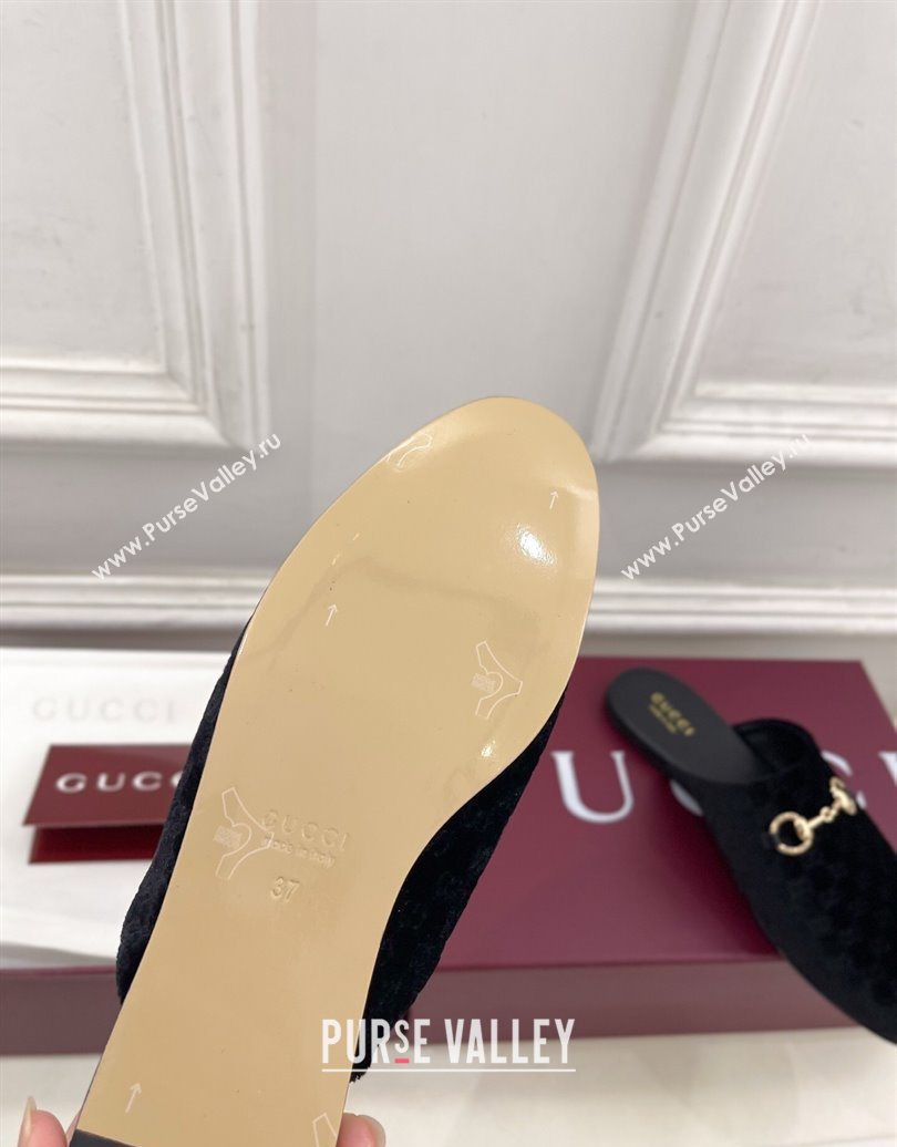 Gucci GG Velvet Flat Mules with Horsebit Black 2025 849565 (MD-251020036)