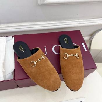 Gucci Suede Flat Mules with Horsebit Brown Yellow 20252 849565 (MD-251020034)