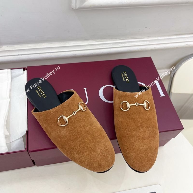Gucci Suede Flat Mules with Horsebit Brown Yellow 20252 849565 (MD-251020034)