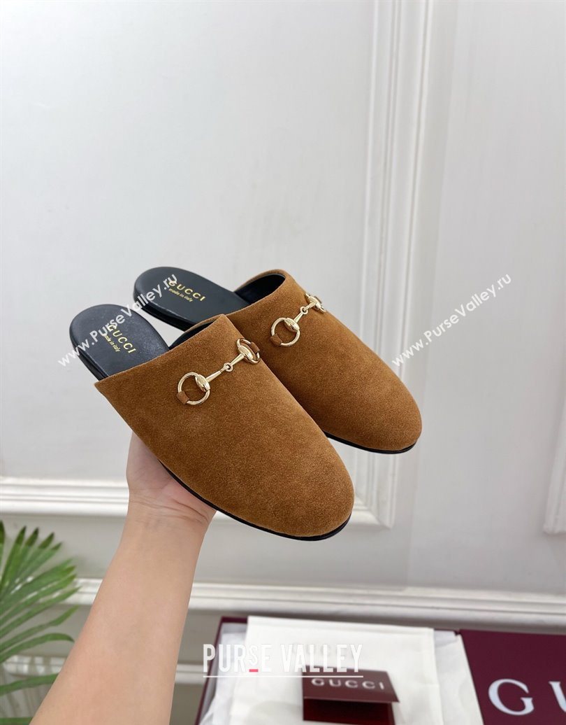 Gucci Suede Flat Mules with Horsebit Brown Yellow 20252 849565 (MD-251020034)