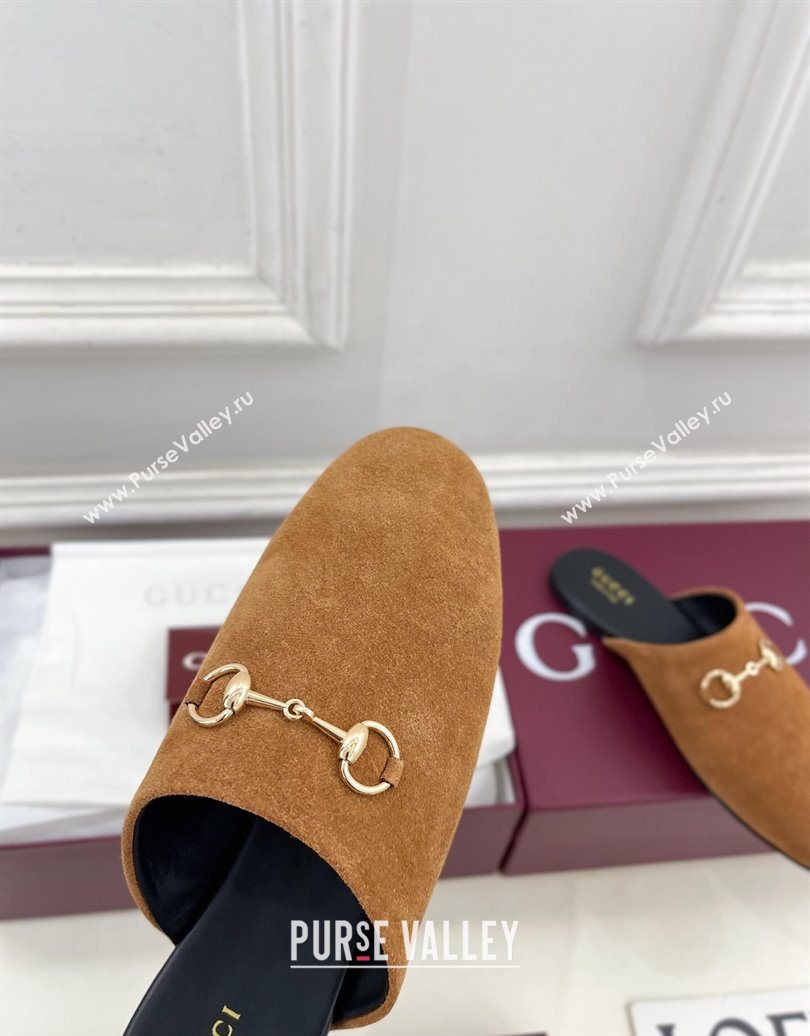 Gucci Suede Flat Mules with Horsebit Brown Yellow 20252 849565 (MD-251020034)