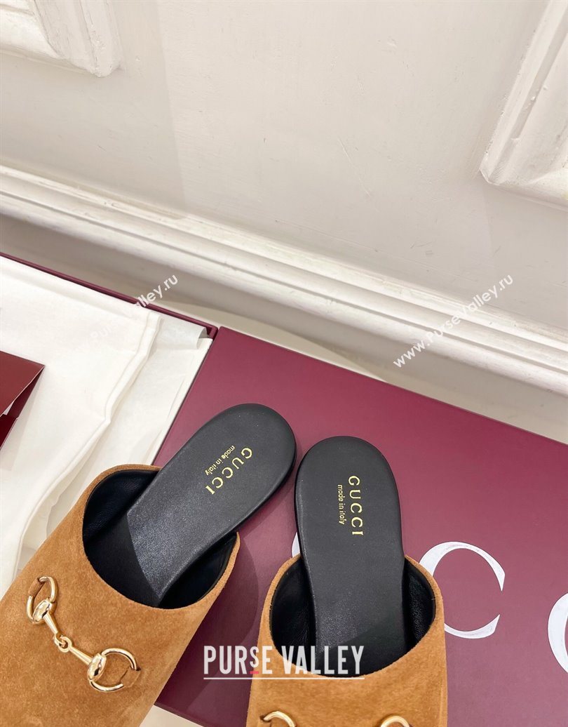 Gucci Suede Flat Mules with Horsebit Brown Yellow 20252 849565 (MD-251020034)