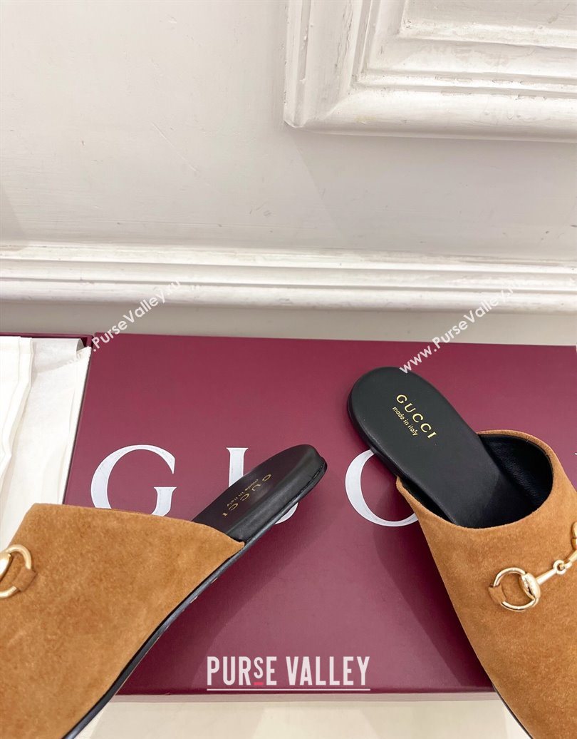 Gucci Suede Flat Mules with Horsebit Brown Yellow 20252 849565 (MD-251020034)