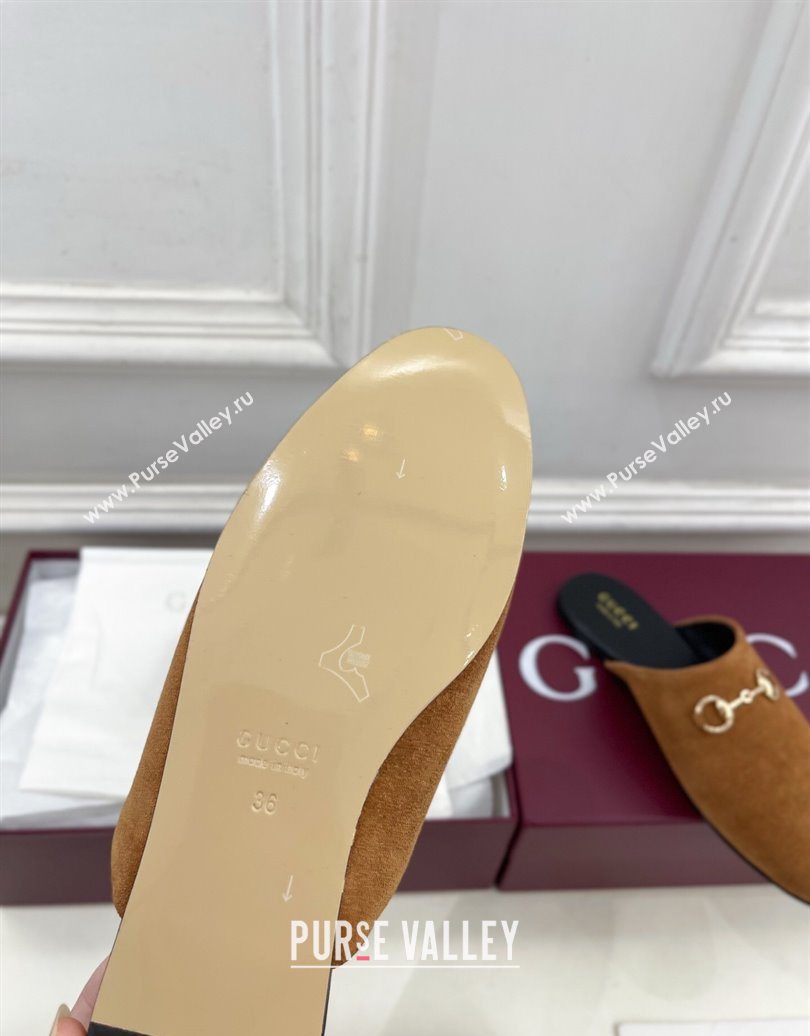 Gucci Suede Flat Mules with Horsebit Brown Yellow 20252 849565 (MD-251020034)