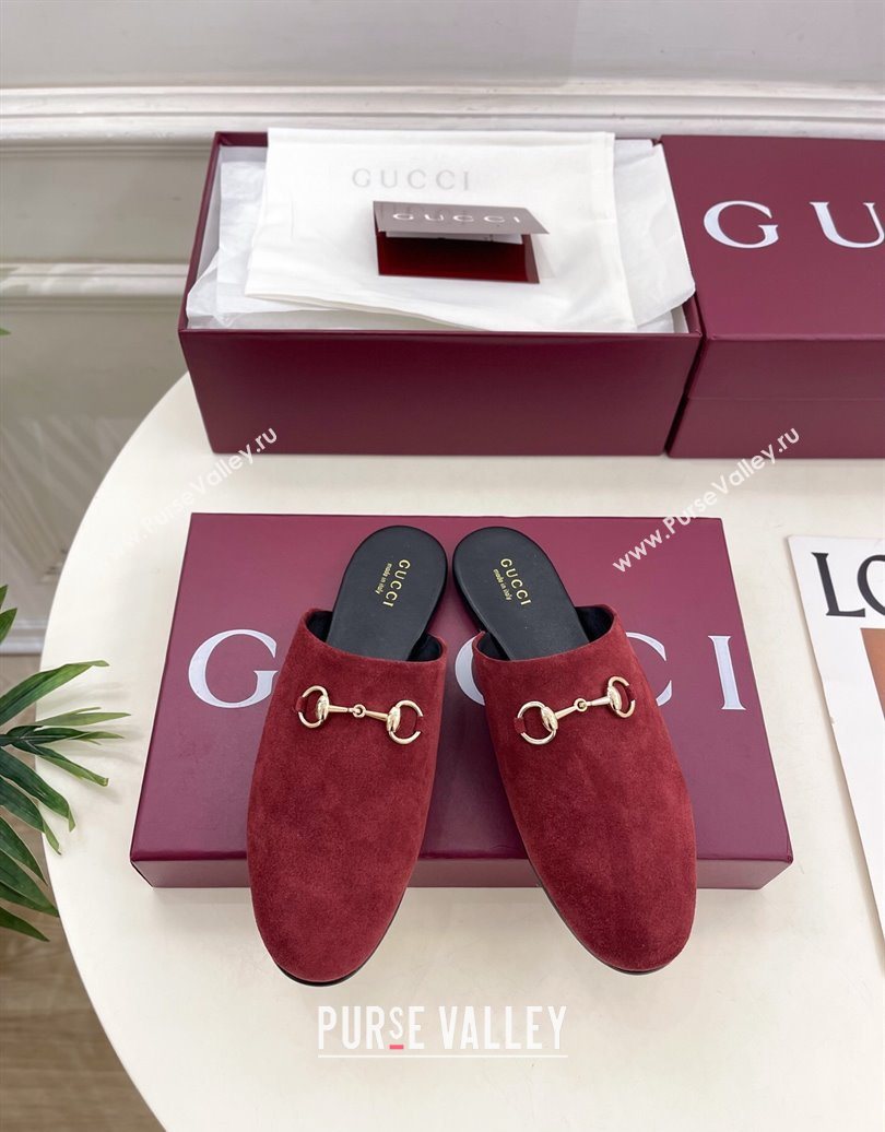 Gucci Suede Flat Mules with Horsebit Red 20252 849565 (MD-251020037)