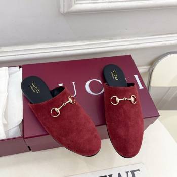 Gucci Suede Flat Mules with Horsebit Red 20252 849565 (MD-251020037)