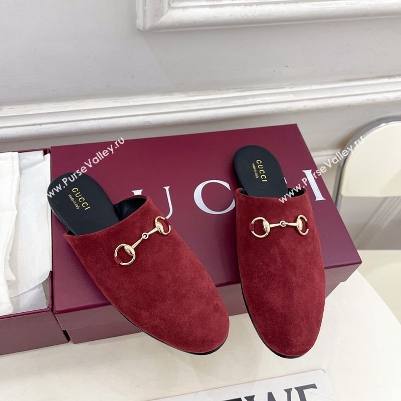 Gucci Suede Flat Mules with Horsebit Red 20252 849565 (MD-251020037)