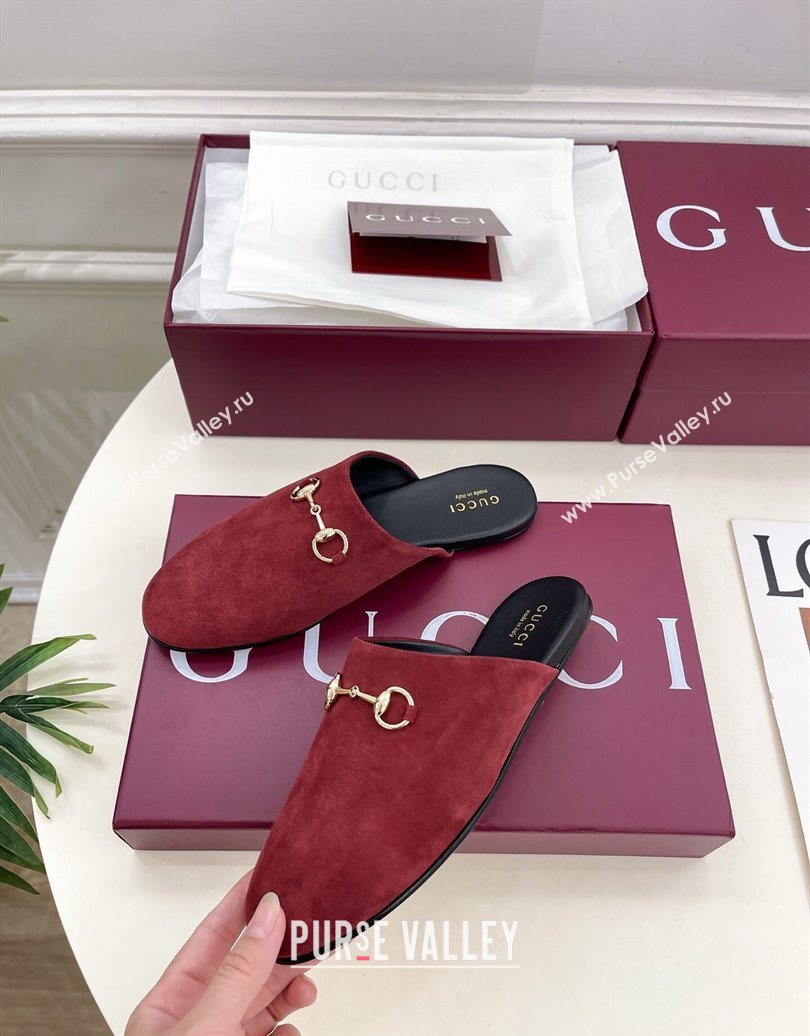 Gucci Suede Flat Mules with Horsebit Red 20252 849565 (MD-251020037)
