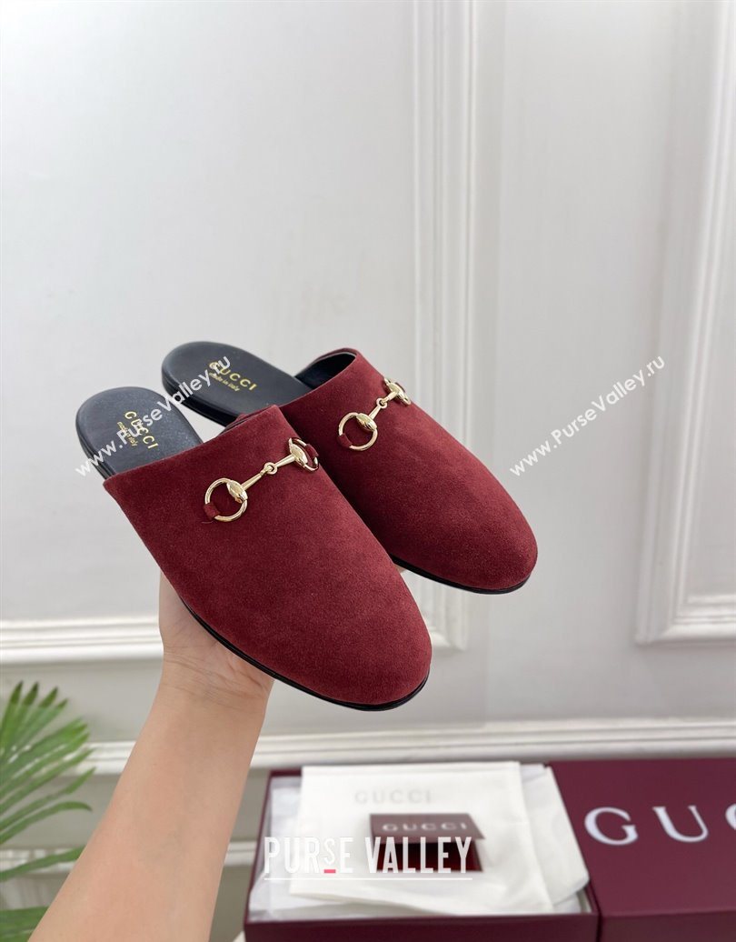 Gucci Suede Flat Mules with Horsebit Red 20252 849565 (MD-251020037)