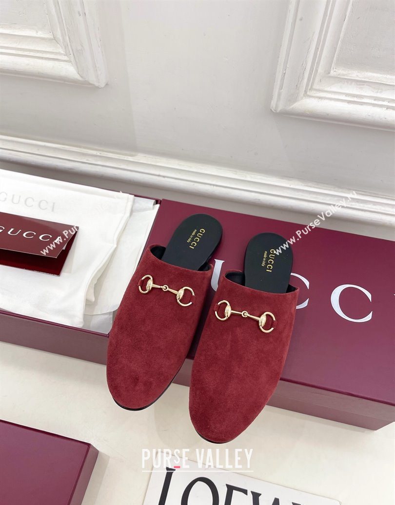 Gucci Suede Flat Mules with Horsebit Red 20252 849565 (MD-251020037)